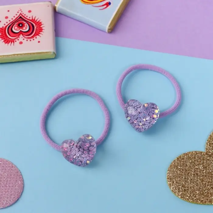 Резинки для волос «Веста», набор 2 шт., сердце, 3 см, сиреневые Резинки для волос «Веста», набор 2 шт., сердце, 3 см, сиреневые