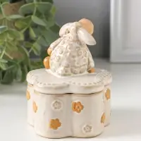 Шкатулка для украшений керамика &laquo;Кудряш бараш&raquo;, беж, 7.9&times;7.9&times;9.5 см