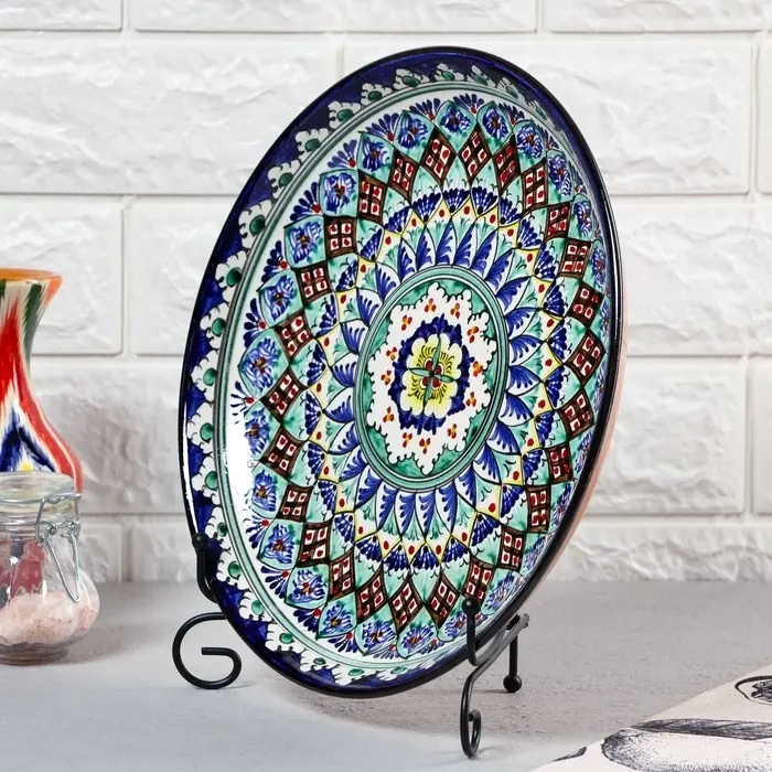 Ляган узбекский Риштанская керамика &laquo;Узоры&raquo;, d=28 см, синий