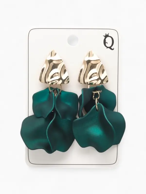 Серьги ассорти &laquo;Ветер&raquo;, мятые треугольники, зелёные