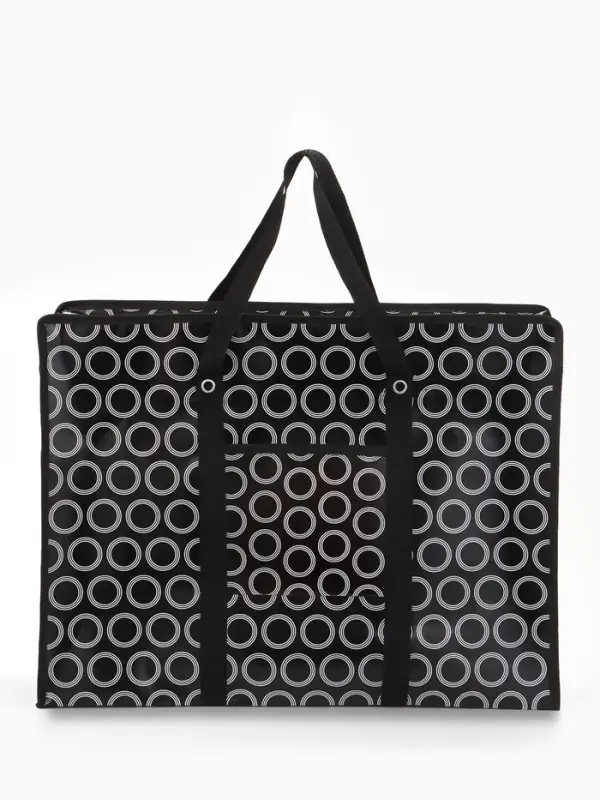 Сумка хозяйственная &laquo;Кружочки&raquo;, на молнии, 60&times;20&times;45 см, наружный карман, чёрная