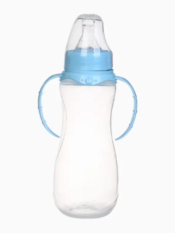 Бутылочка для кормления M&B, классическое горло, с ручками, от 3 мес., 250 мл., голубой МИКС