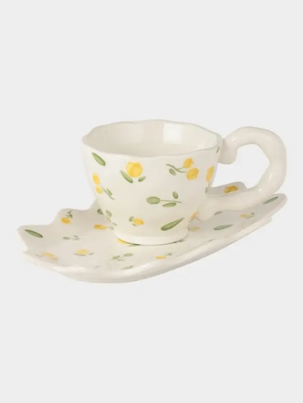 Чайная пара &laquo;Райское наслаждение&raquo;, 2 предмета: блюдце 21&times;12&times;1.5 см, чашка 190 мл, керамика, жёлтая