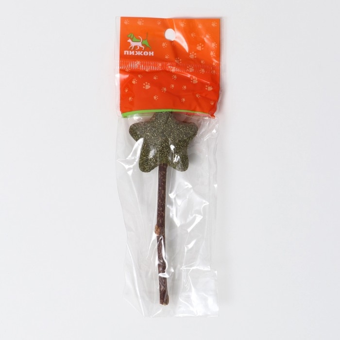 Игрушка для кошек из кошачьей мяты  Игрушка для кошек из кошачьей мяты "Звезда" на палочке из мататаби, 13,5 см