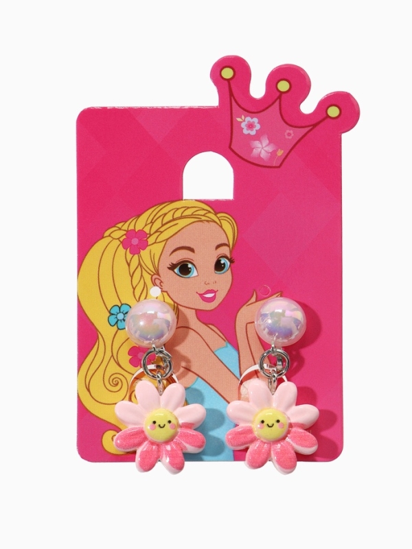 Серьги-клипсы детские  Серьги-клипсы детские "Выбражулька" цветок с жемчужиной, цвет розово-белый