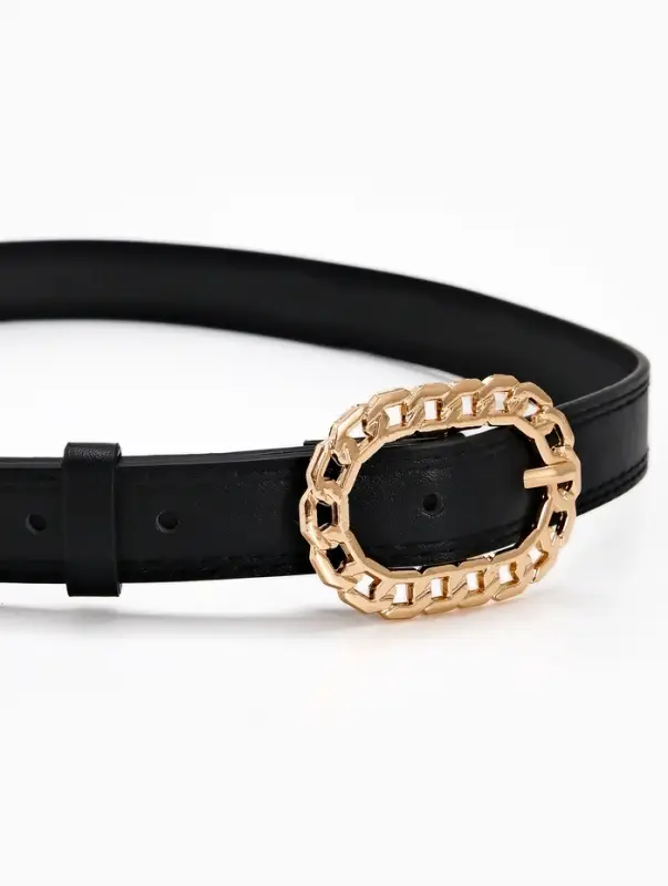 Ремень жен 04-01-01-01, Июнь2503, 2,5*0,3*110 см, без винта, пряж золото, 1 прокол, черный   1090312