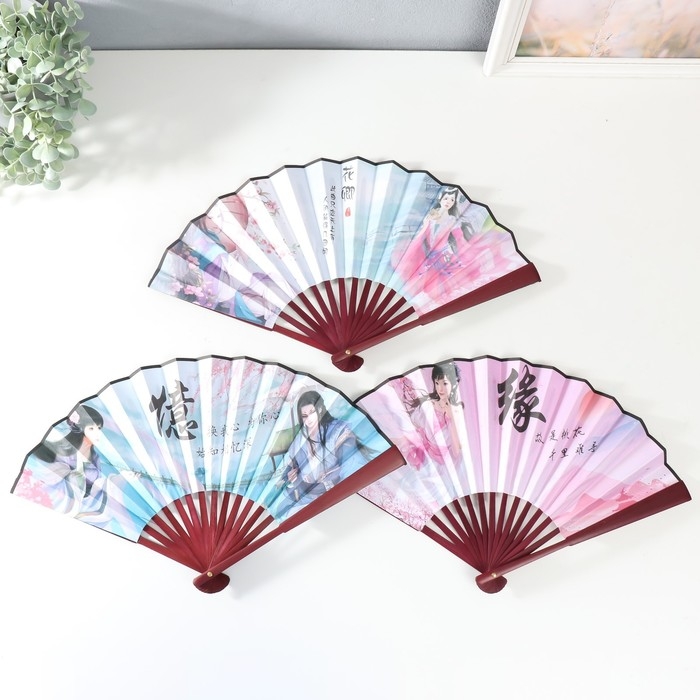 Веер дерево, текстиль h=26,8 см  Веер дерево, текстиль h=26,8 см "Китайский стиль" МИКС