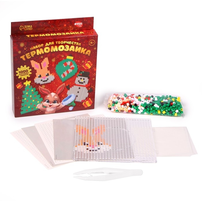 Новогодняя термомозаика «Новый год! Весёлый Зайка» с пинцетом Новогодняя термомозаика «Новый год! Весёлый Зайка» с пинцетом