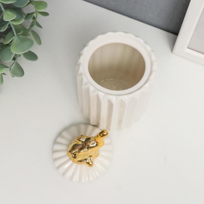 Шкатулка керамика Шкатулка керамика "Золотой слонёнок" белая, гофре 16х7х7 см