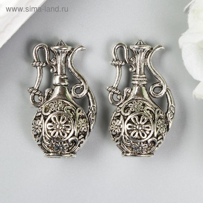 Декор металл для творчества Декор металл для творчества "Кувшин с цветами" серебро (А19635) 3,6х2х2 см