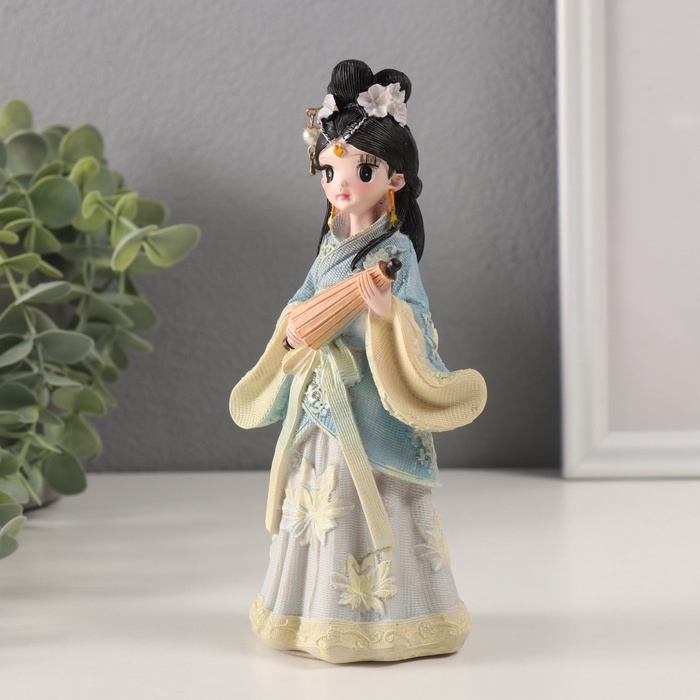 Сувенир полистоун  Сувенир полистоун "Девочка в кимоно с цветами в волосах, с зонтом" голубой 6х7,5х18 см