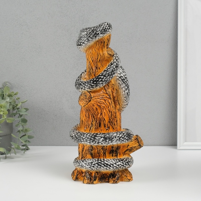 Новогодняя копилка  Новогодняя копилка "Змея на пеньке"  33 х 14 х 15 см, черно-белый