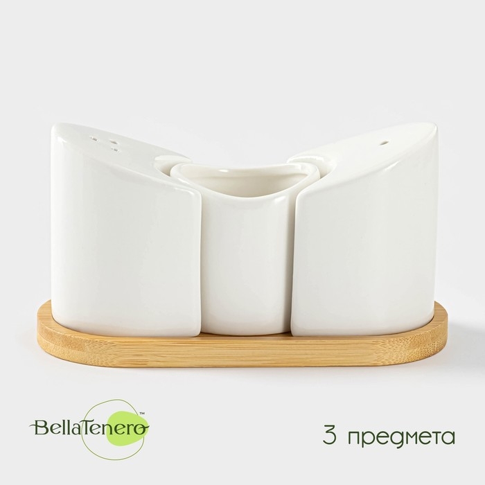 Набор для специй на деревянной подставке BellaTenero, 3 предмета: солонка 60 мл, перечница 60 мл, ёмкость для зубочисток, цвет белый Набор для специй на деревянной подставке BellaTenero, 3 предмета: солонка 60 мл, перечница 60 мл, ёмкость для зубочисток, цвет белый