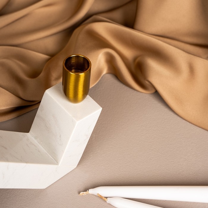 Подсвечник латунь, мрамор «Грани» 22 х 20 х 5 см