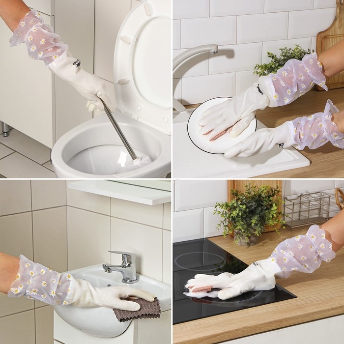 Перчатки хозяйственные Raccoon с щётками, манжетой и подкладом, размер L, 47 см, цвет белый Перчатки хозяйственные Raccoon с щётками, манжетой и подкладом, размер L, 47 см, цвет белый