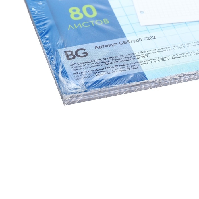 Сменный блок для тетрадей на кольцах А5, 80 листов в клетку, белый, 60 г/м2 Сменный блок для тетрадей на кольцах А5, 80 листов в клетку, белый, 60 г/м2