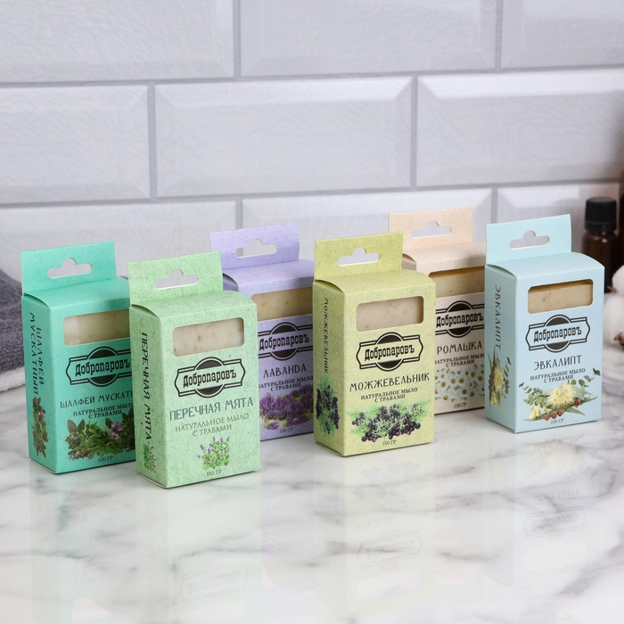 Натуральное мыло Натуральное мыло "Лаванда, Мята, Эвкалипт, Можжевельник, Ромашка, Шалфей" набор 6шт по 100г