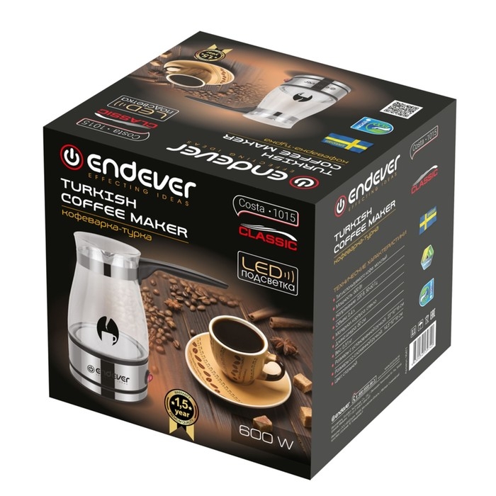 Турка электрическая Endever Costa-1015, 600 Вт, 0.4 л, серебристая Турка электрическая Endever Costa-1015, 600 Вт, 0.4 л, серебристая