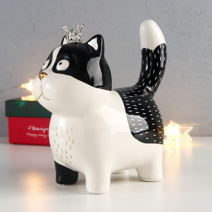 Сувенир керамика Сувенир керамика "Котик в короне" бело-чёрный с золотом 16,3х7,5х15 см