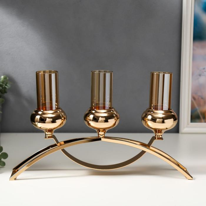 Подсвечник металл, стекло на 3 свечи  Подсвечник металл, стекло на 3 свечи "Зеркало души" золото 22,5х41,5х8,5 см