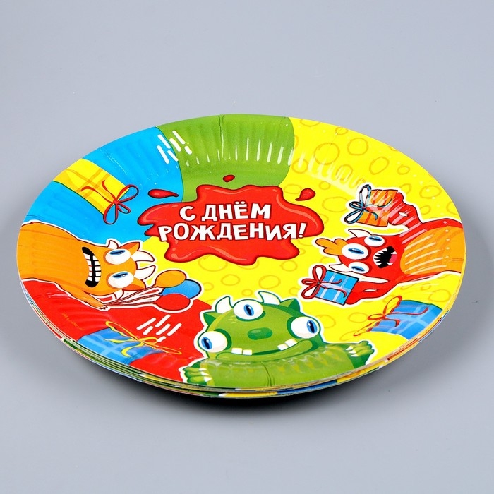 Набор бумажной посуды одноразовый Монстрики»: 6 тарелок, 1 гирлянда, 6 стаканов Набор бумажной посуды одноразовый Монстрики»: 6 тарелок, 1 гирлянда, 6 стаканов