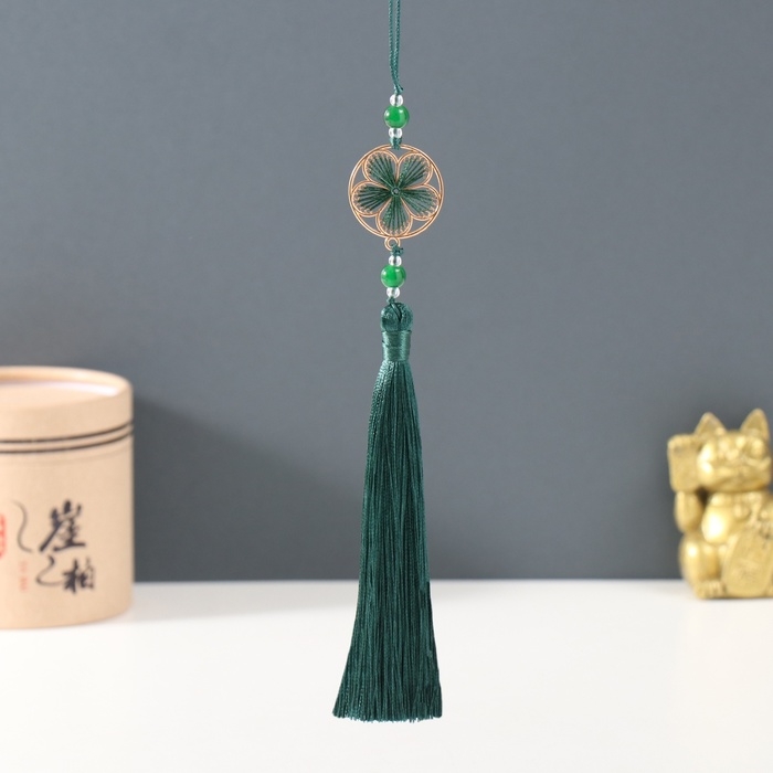 Подвеска текстиль, металл  Подвеска текстиль, металл "Цветок в оправе" тёмно-зелёная 1х3х19,5 см