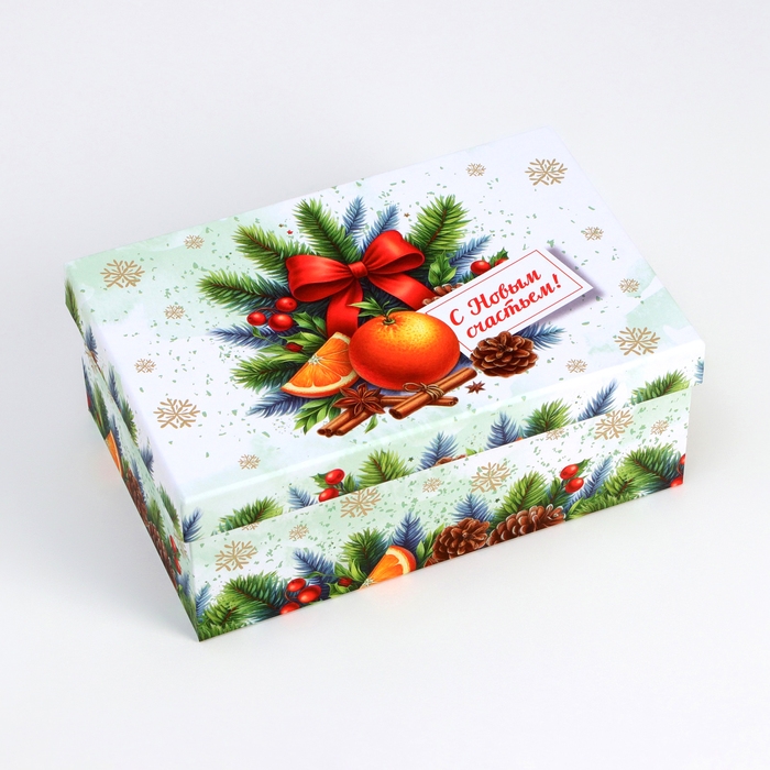Набор подарочных новогодних коробок 10 в 1 Набор подарочных новогодних коробок 10 в 1 "Мандариновое счастье", 32,5 х 20 х 12,5 - 12 х 7 х 4 см. Новый год