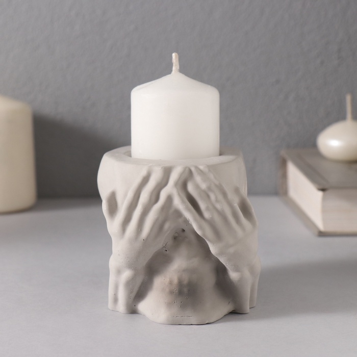 Подсвечник  Подсвечник "Череп Прятки" 7*10см т.серый