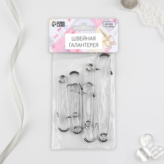 Набор булавок шляпных, 38 / 50 / 63 / 70 / 90 / 100 мм, 6 шт, цвет серебряный Набор булавок шляпных, 38 / 50 / 63 / 70 / 90 / 100 мм, 6 шт, цвет серебряный