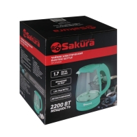 Чайник электрический Sakura SA-2733GR, стекло, 1.7 л, 2200 Вт, зелёный