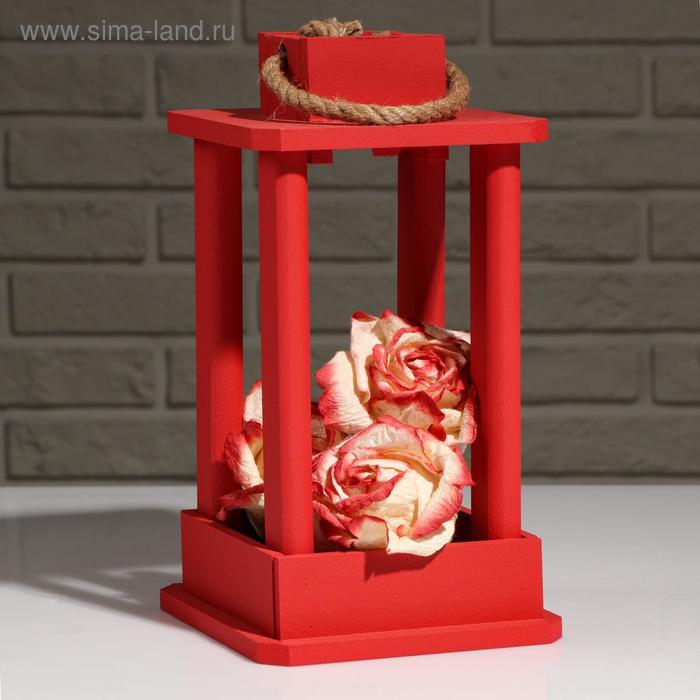 Кашпо деревянное  Кашпо деревянное "Фонарь", ручка верёвка, красный, 16×16×30 см