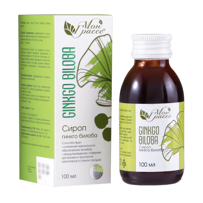 Сироп гинкго билоба, снижение вероятности образования тромбов, 100 мл + мерная ложка Сироп гинкго билоба, снижение вероятности образования тромбов, 100 мл + мерная ложка