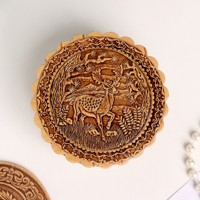 Шкатулка  Шкатулка "Олень", 100 х 40 мм, береста