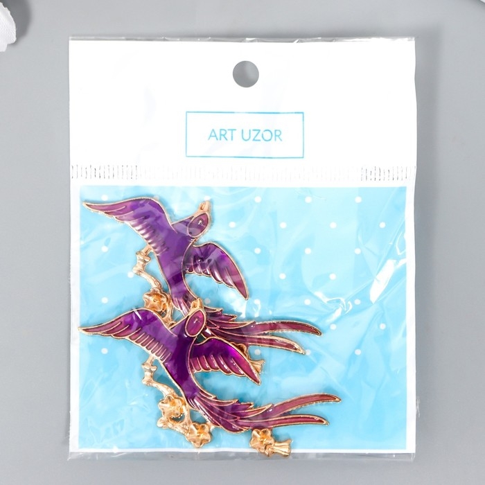 Декор для творчества металл "Птица-феникс" эмаль, золото 2,9х5,6 см