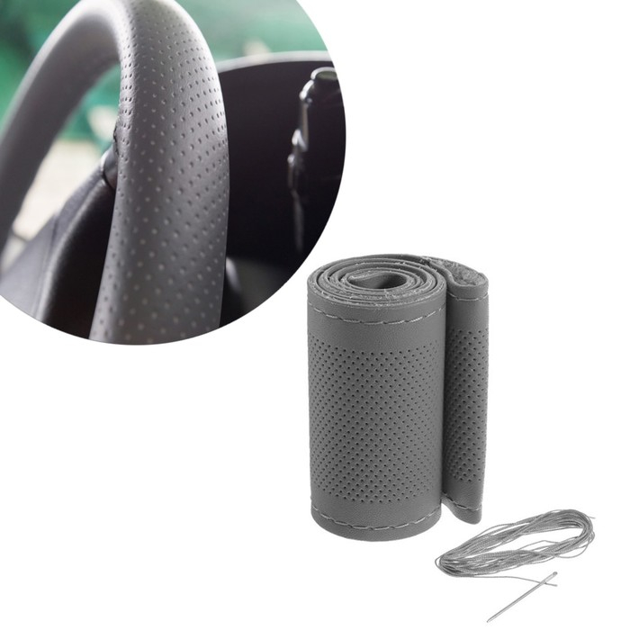 Оплетка на руль Cartage, 38 см, кожа PU, антискользящая, серый Оплетка на руль Cartage, 38 см, кожа PU, антискользящая, серый