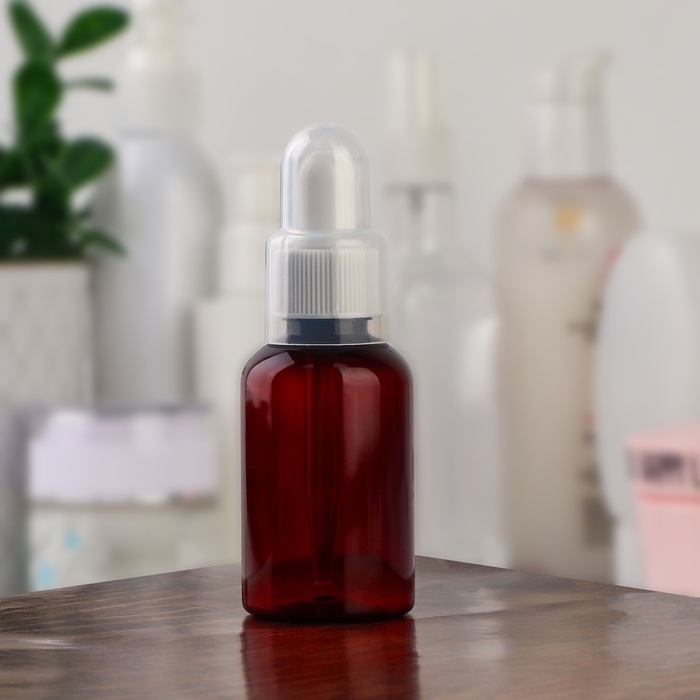 Бутылочка для хранения, с пипеткой, 50 мл, цвет коричневый/белый Бутылочка для хранения, с пипеткой, 50 мл, цвет коричневый/белый