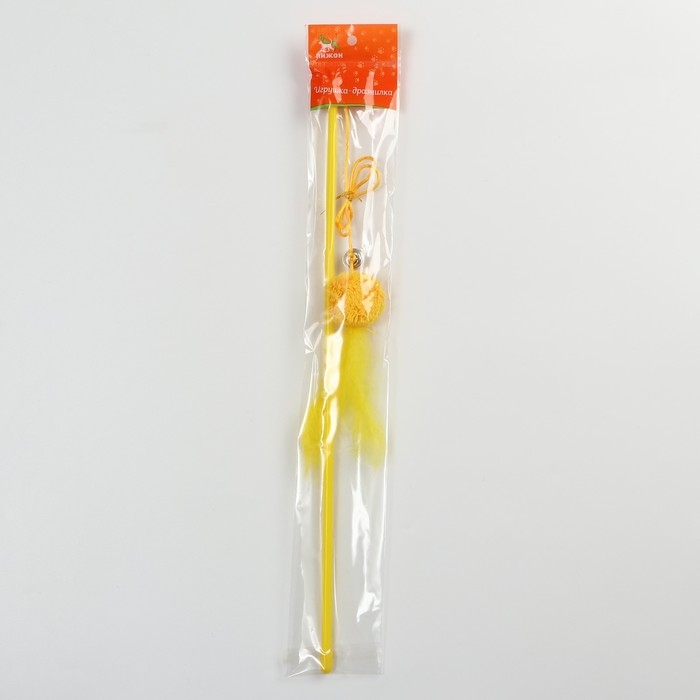 Дразнилка-удочка с мягким шариком и перьями, жёлтая Дразнилка-удочка с мягким шариком и перьями, жёлтая