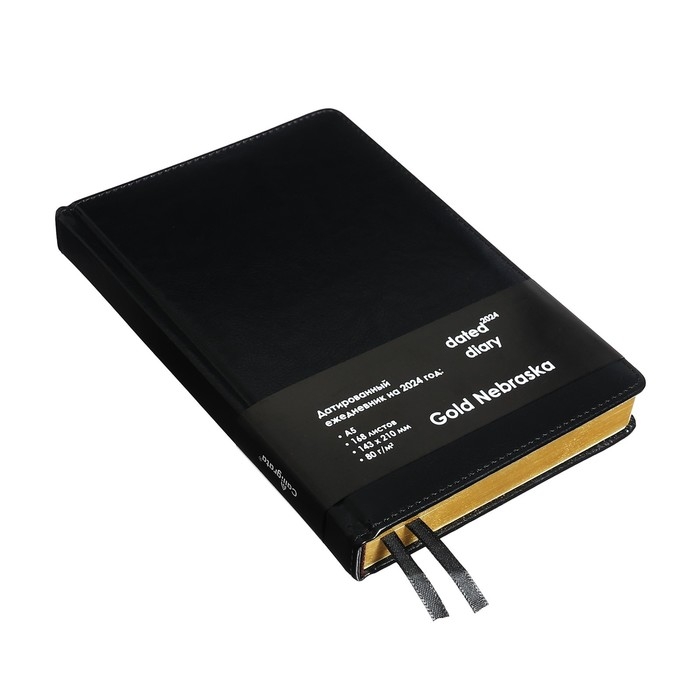Ежедневник датированный 2025 года, A5, 168 листов в линейку, кожзам  Ежедневник датированный 2025 года, A5, 168 листов в линейку, кожзам "Небраска", золотой срез, черный