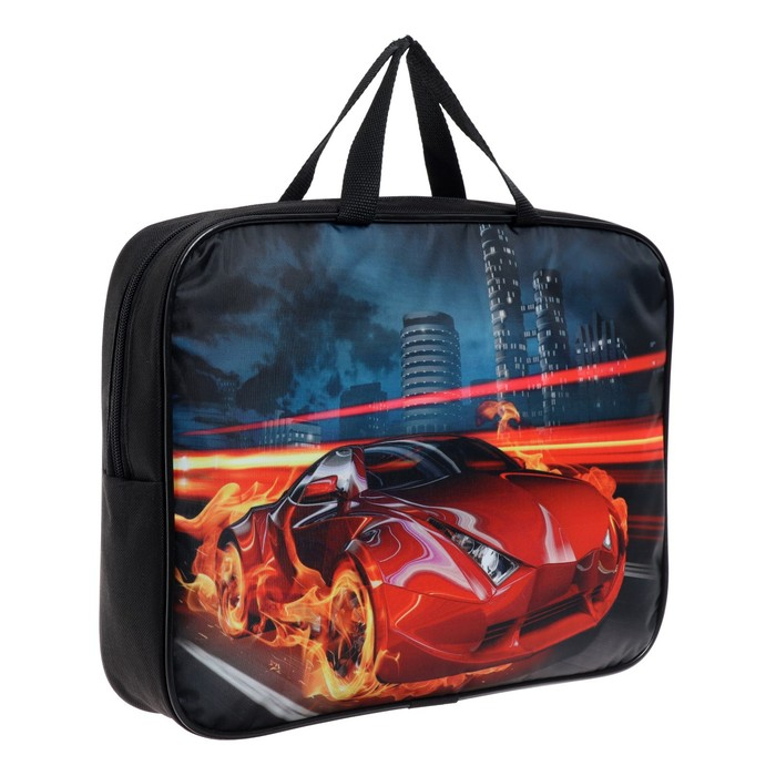 Папка с ручками текстильная А4, 350 х 270 х 70 мм, Calligrata Папка с ручками текстильная А4, 350 х 270 х 70 мм, Calligrata "Авто в огне", нейлон