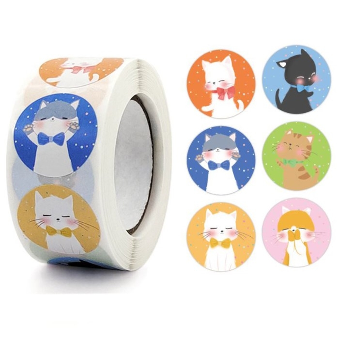 Наклейка бумага Наклейка бумага "Кошечки" d=2,5 см 500 шт в рулоне 3х6х6 см