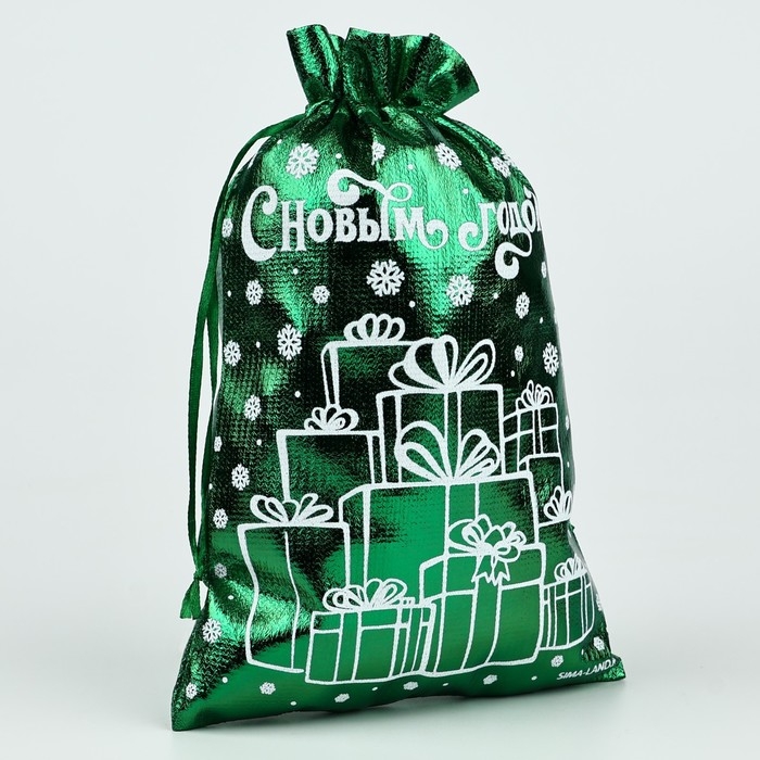 Мешочек подарочный парча «Новогодние подарки», зелёный, 16 х 24 см, Новый год Мешочек подарочный парча «Новогодние подарки», зелёный, 16 х 24 см, Новый год