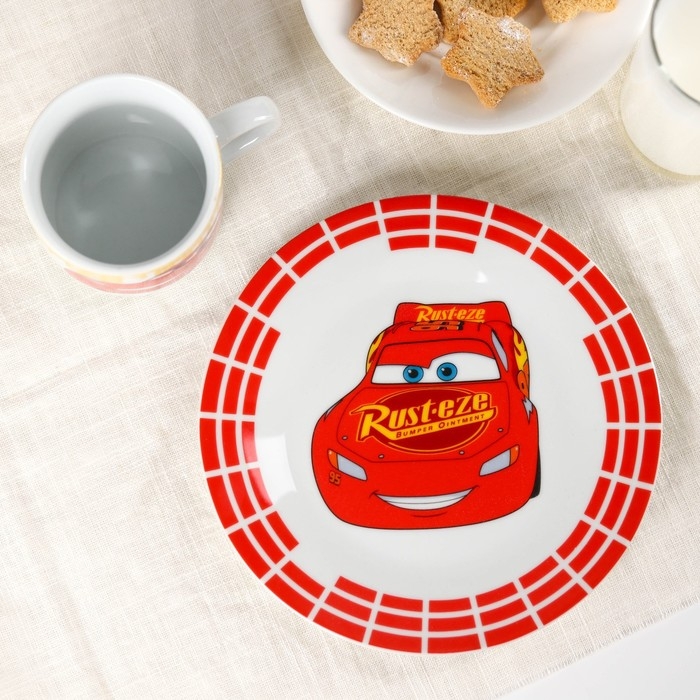 Набор посуды, 3 предмета: тарелка Ø 16,5 см, миска Ø 14 см, кружка 200 мл, Тачки Набор посуды, 3 предмета: тарелка Ø 16,5 см, миска Ø 14 см, кружка 200 мл, Тачки