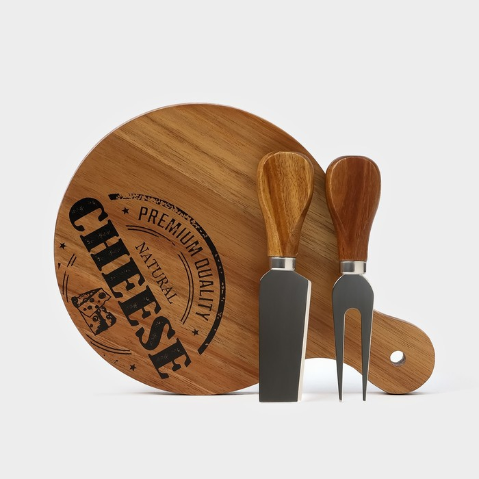 Набор для подачи сыра Magistro Shape, 2 ножа, доска, акация Набор для подачи сыра Magistro Shape, 2 ножа, доска, акация