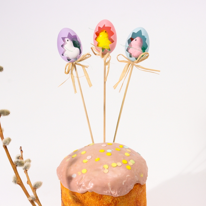 Декор на палочке «Цыплята в яице», пасхальный, 3 шт., 4 × 12,5 × 25 см Декор на палочке «Цыплята в яице», пасхальный, 3 шт., 4 × 12,5 × 25 см