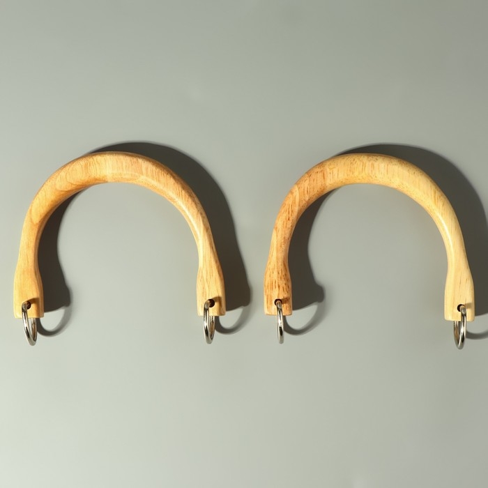 Ручки для сумки деревянные, с полукольцами, 10,3 × 8 см, 2 шт, цвет бежевый/серебряный Ручки для сумки деревянные, с полукольцами, 10,3 × 8 см, 2 шт, цвет бежевый/серебряный