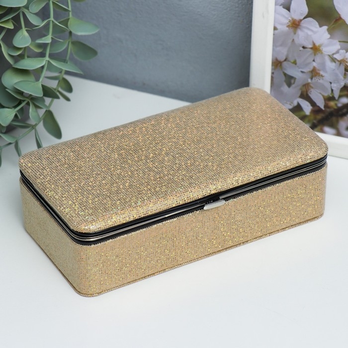 Шкатулка кожзам для украшений  Шкатулка кожзам для украшений "Мелкие квадратики. Золото" 6х9,8х18,5 см