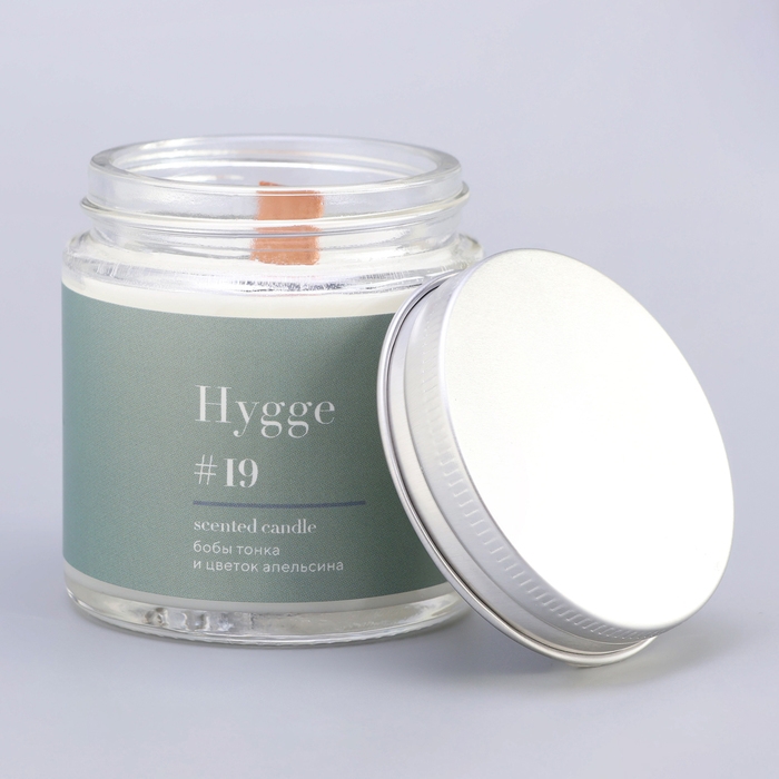 Свеча ароматическая "Hygge" #19 Бобы тонка и цветок апельсина, соевый воск, в банке, 90 г