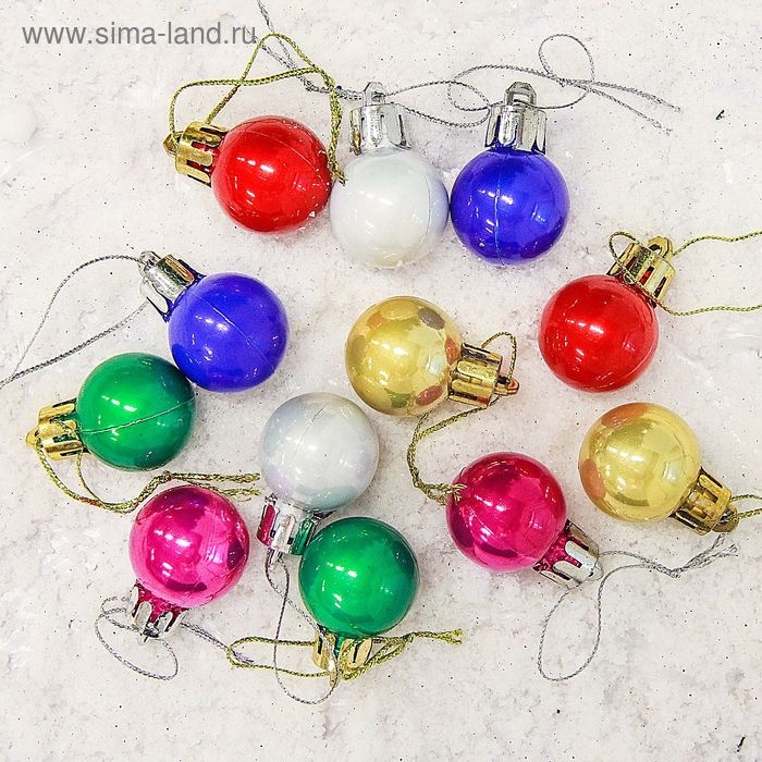 Набор шаров пластик d-2,5 см, 12 шт Набор шаров пластик d-2,5 см, 12 шт "Глянец" микс