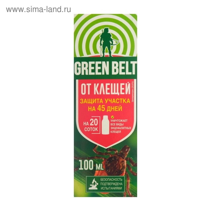 Средство от клещей  Средство от клещей "Green Belt", для защиты участка, флакон, 100 мл