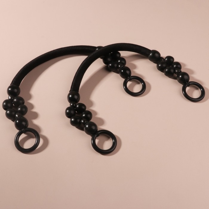 Ручки для сумки, 2 шт, вощёный шнур/дерево, 44 × 4 см, цвет чёрный